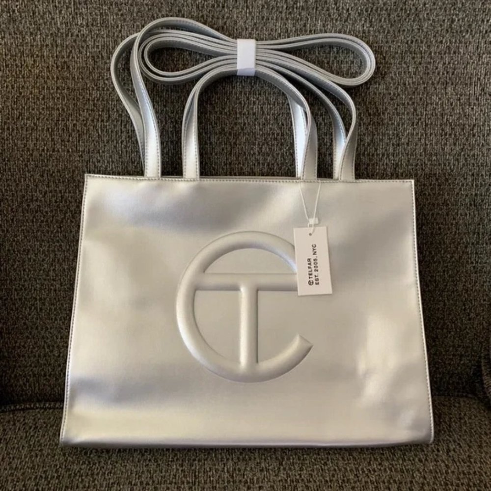 Telfar Medium Silver Shopping Bag ---New---